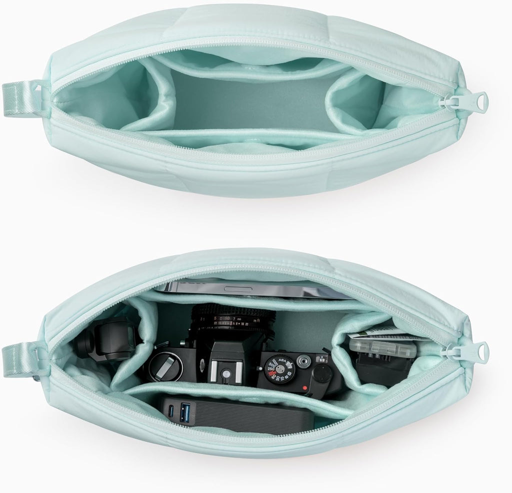 Comfyable Puffy Camera Bag, Soft Pillow Camera Bag with Shoulder Strap, Water-resistant Cute Compact Shooting Purse for Mirrorless DSLR SLR Women and Men, Ice Blue