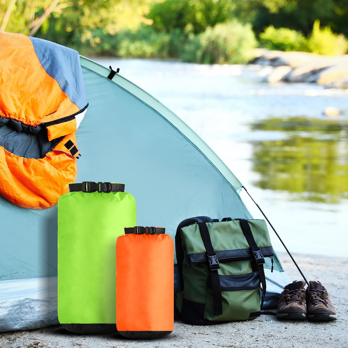 6 Pcs Waterproof Dry Bag Set for Kayaking & Camping,Fluorescent