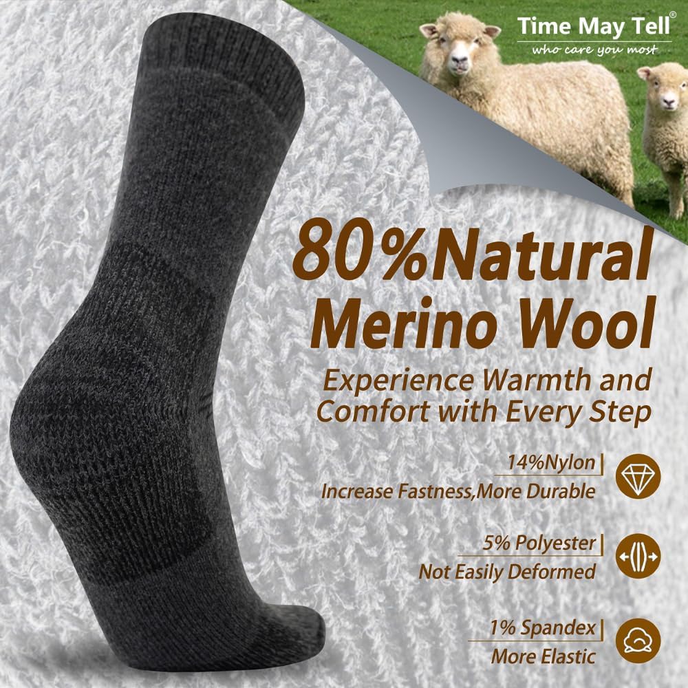 Time May Tell Merino Wool Hiking Boot Socks Cushioned Warm Outdoor Socks