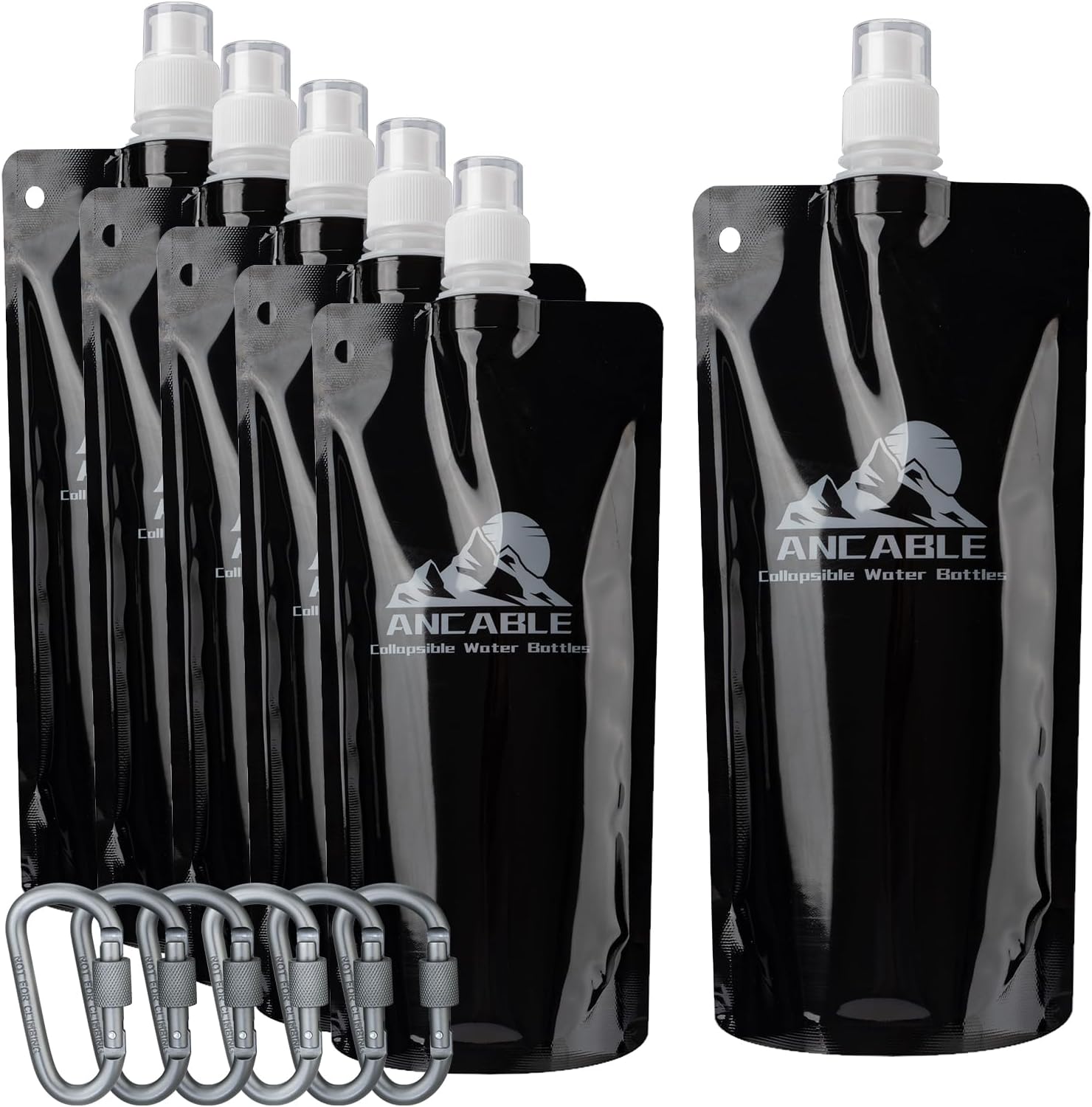 Ancable 17oz Collapsible Water Bottles, 6-Pack Reusable Travel Foldable Water Bottles for Hiking Camping Running Bike, BPA-Free Water Bottle, White