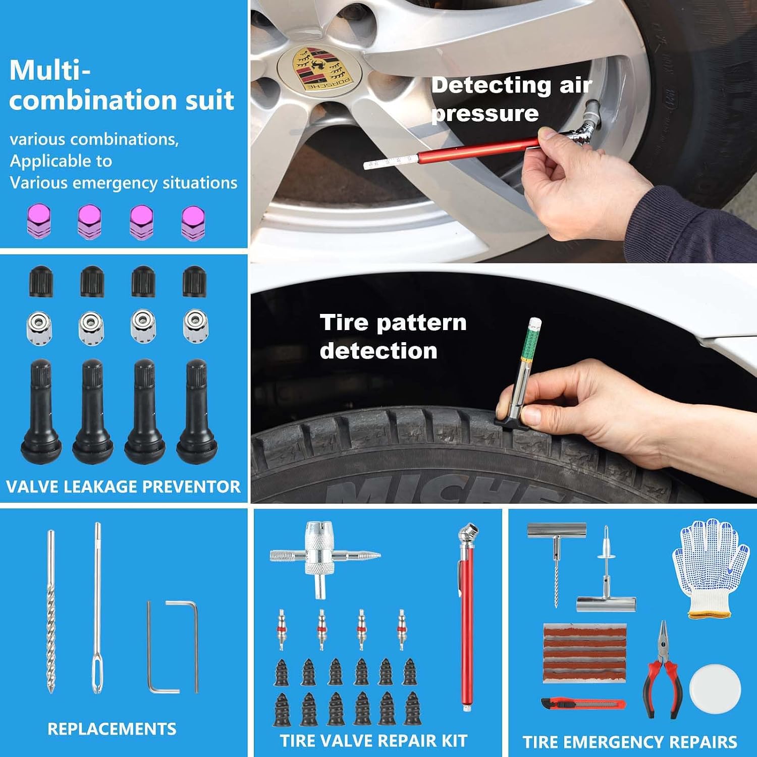 TILIBOTE Tire Repair Kit,117pcs Heavy Duty Tire Plug Kit,with Universal Tire Patch Kit to Plug Flats for Car/Motorcycle/Truck/Tractor/Trailer/RV/ATV