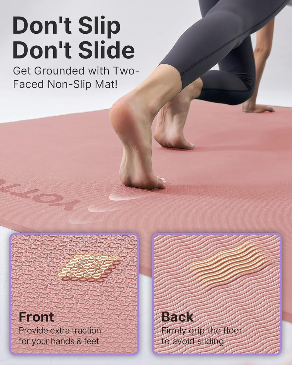 YOTTOY Large Yoga Mat (75 * 52 * 1/2inch),Extra Wide TPE Exercise Mat,Non-Slip Workout Mat for Pilates, Fitness, Barefoot, Home Gym Studio with Strap and Towel
