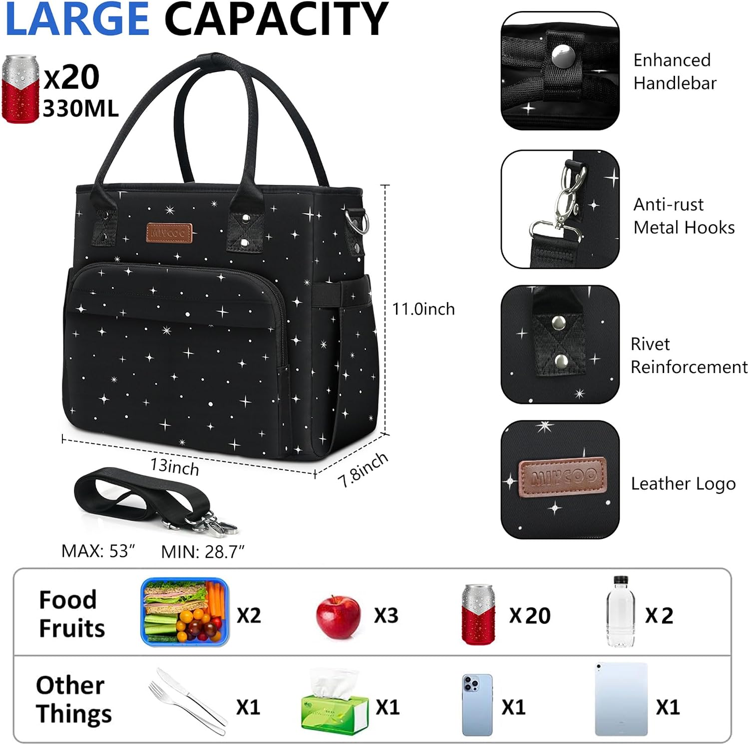MIYCOO Insulated Lunch Bag Women, Large Tote Lunch Box for Work, 18L