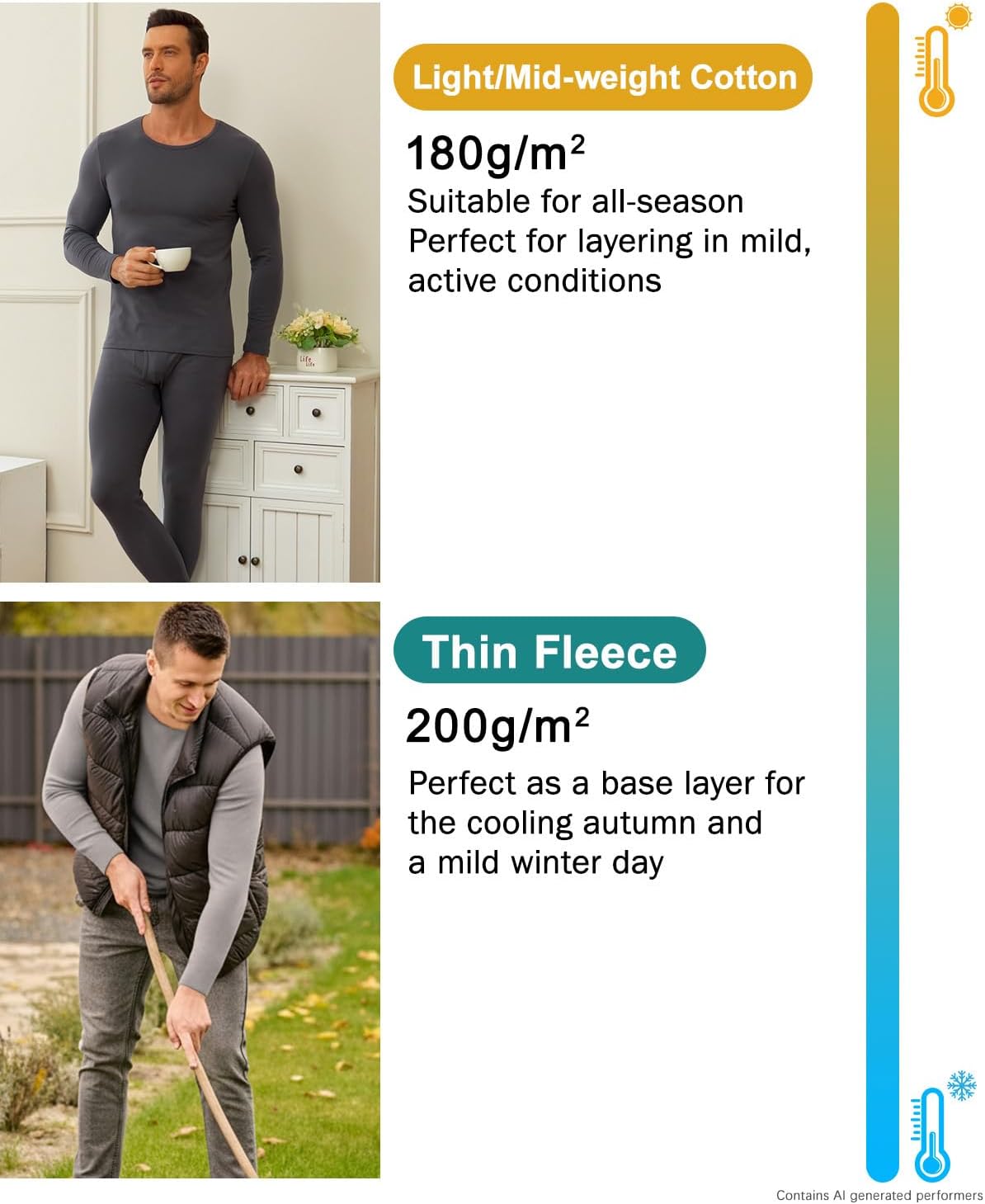 wirarpa Men's Cotton Long Johns Thermal Underwear Set Top and Bottom