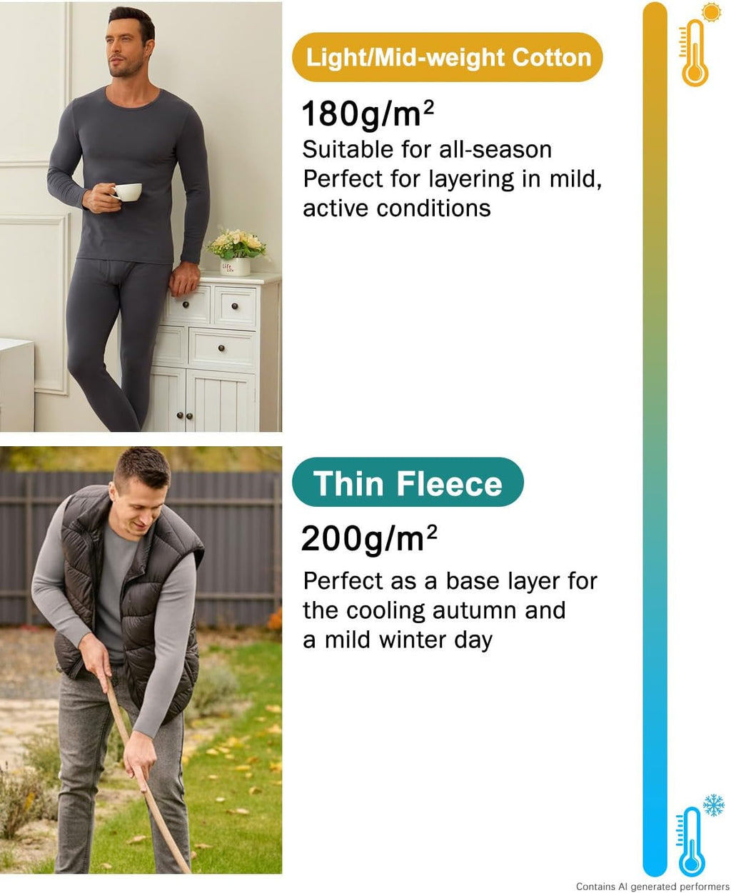 wirarpa Men's Cotton Long Johns Thermal Underwear Set Top and Bottom