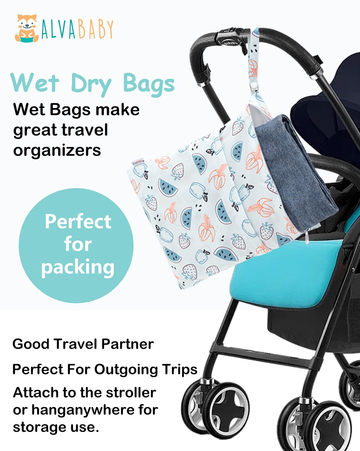 ALVA ALVABABY 2pcs Waterproof Wet Dry Bags,Reusable with Two Zippered Pockets,Baby Cloth Diaper,Travel,Beach,Pool,Daycare,Soiled Baby Items,Yoga Gym Bag,Swimsuits or Wet Clothes 2LW04