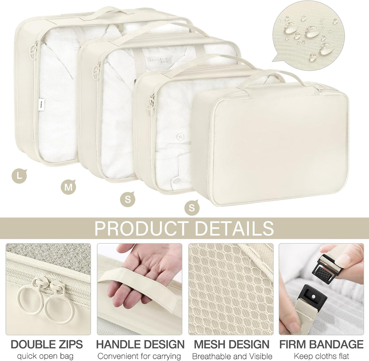 KPX 8 Set Packing Cubes for Travel, Luggage Packing Organizers Accessories Large Toiletries Bag for Clothes Shoes Cosmetics (Beige)