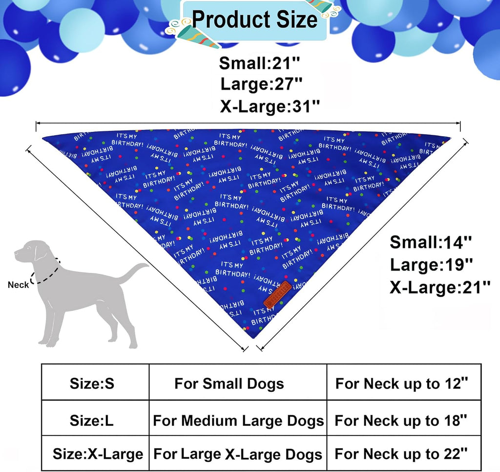 ADOGGYGO Boy Dog Birthday Hat, It's My Birthday Bandana Set, Blue, Small