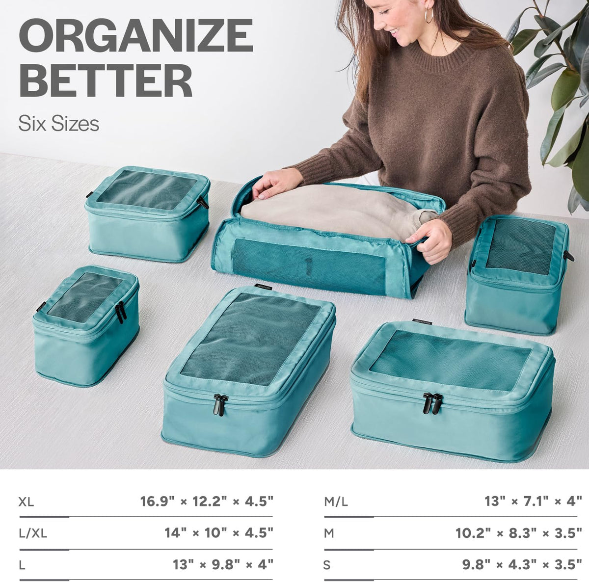 Aerotrunk Compression Packing Cubes for Travel, 6-Pack, Teal
