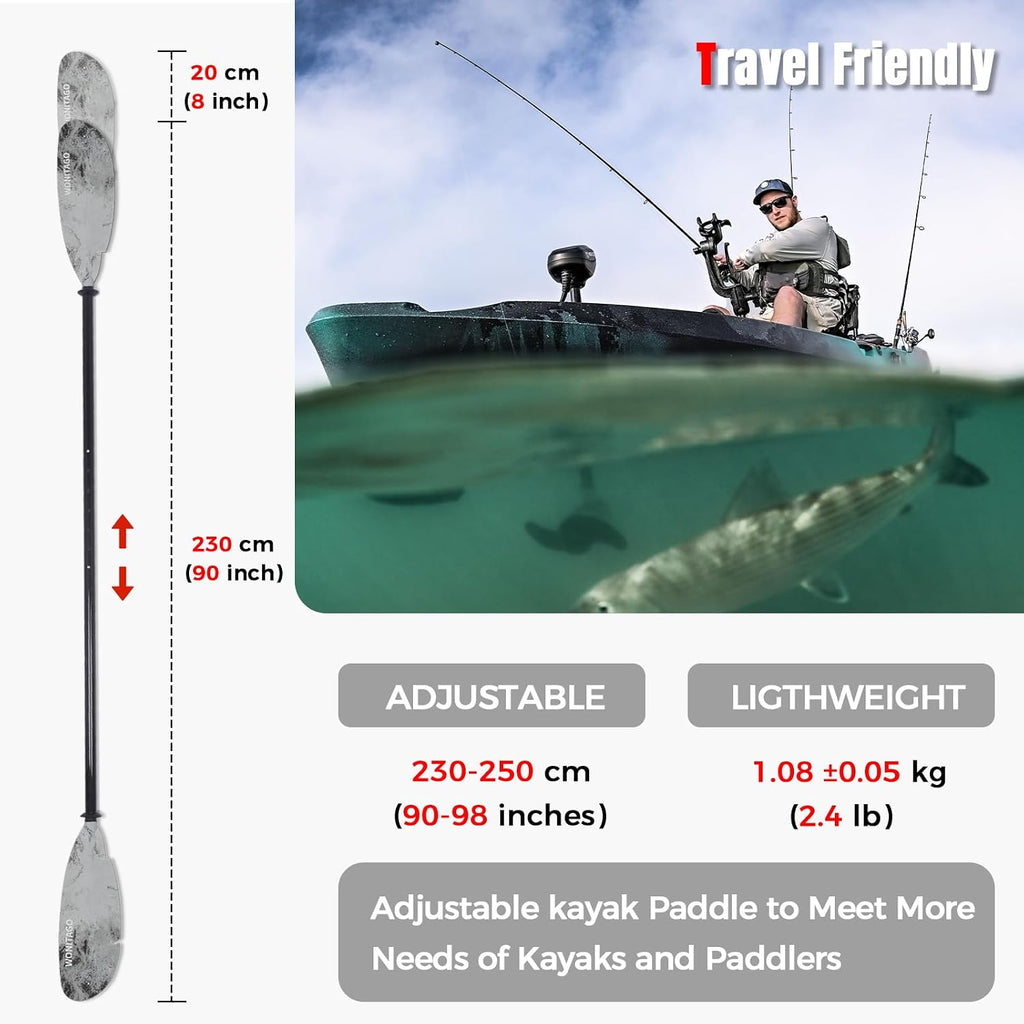 Angler Kayak Paddle, Adjustable Carbon Fiber Fishing Kayak Oar