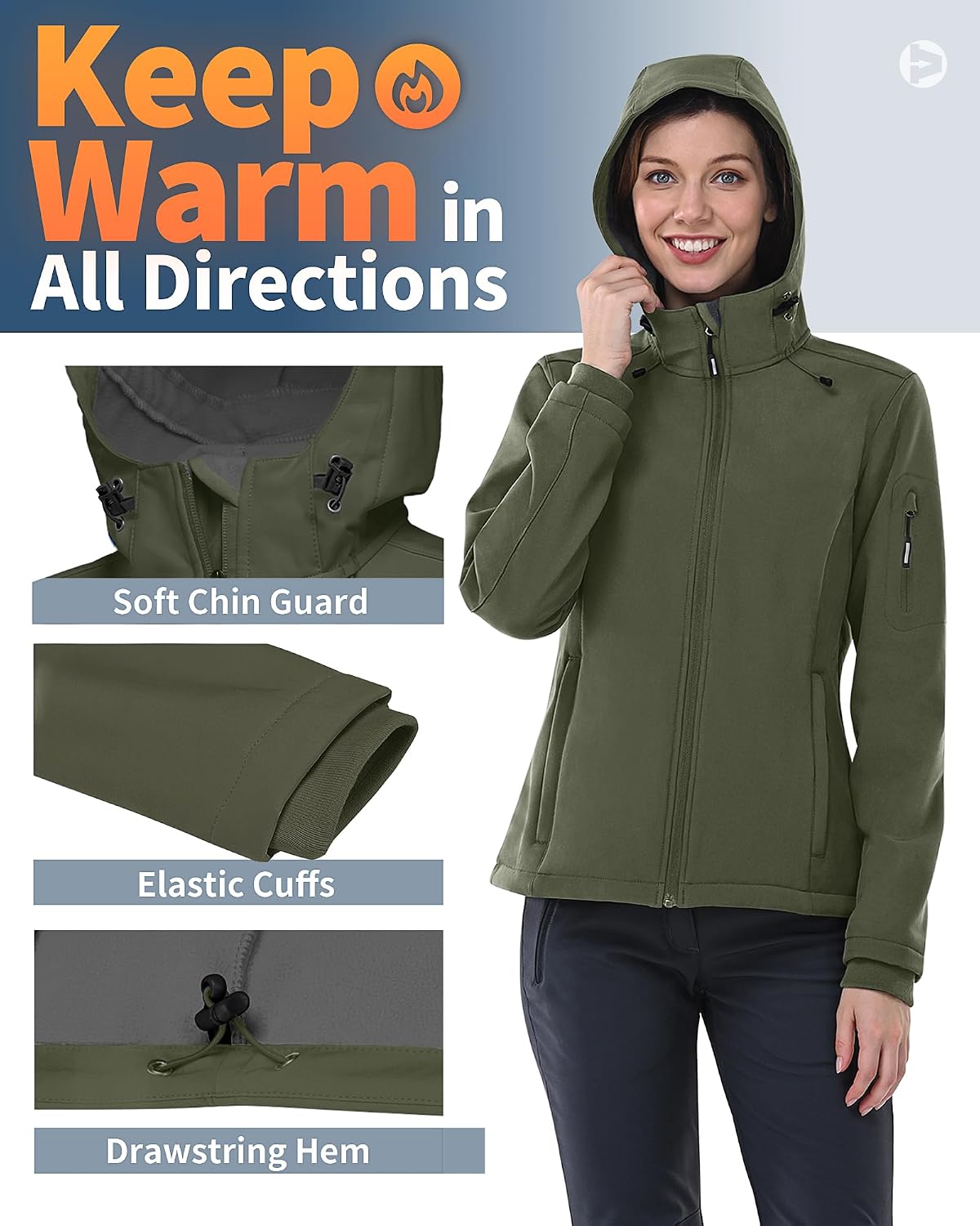 Outdoor Ventures Women's Softshell Jacket Fleece Lined Waterproof Rain Coat