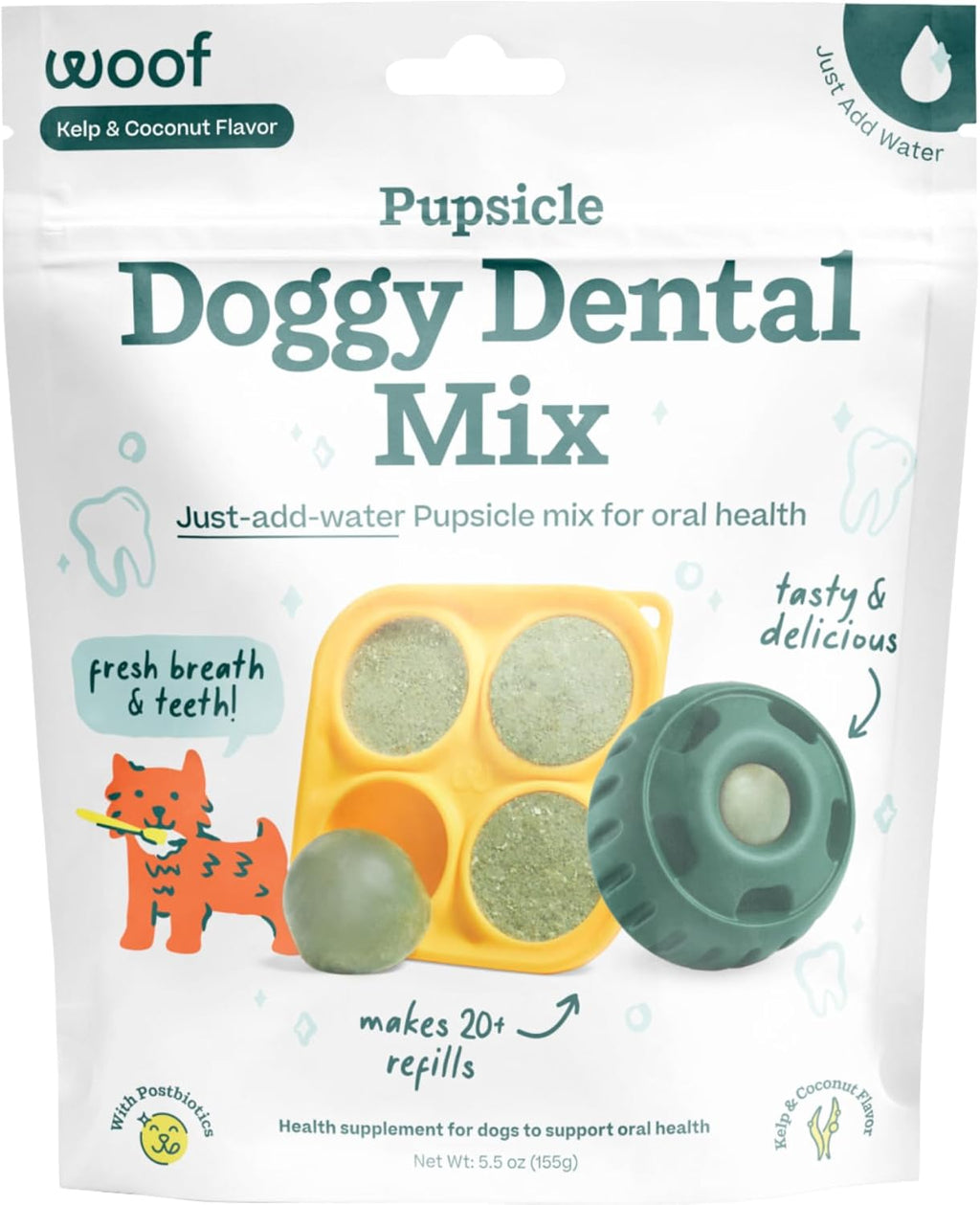 Woof Doggy Dental Pupsicle Mix - Dog Teeth Cleaning Powder for the Pupsicle - Long Lasting Postbiotic Dental Enzyme Mix to Support Oral Health for Dogs