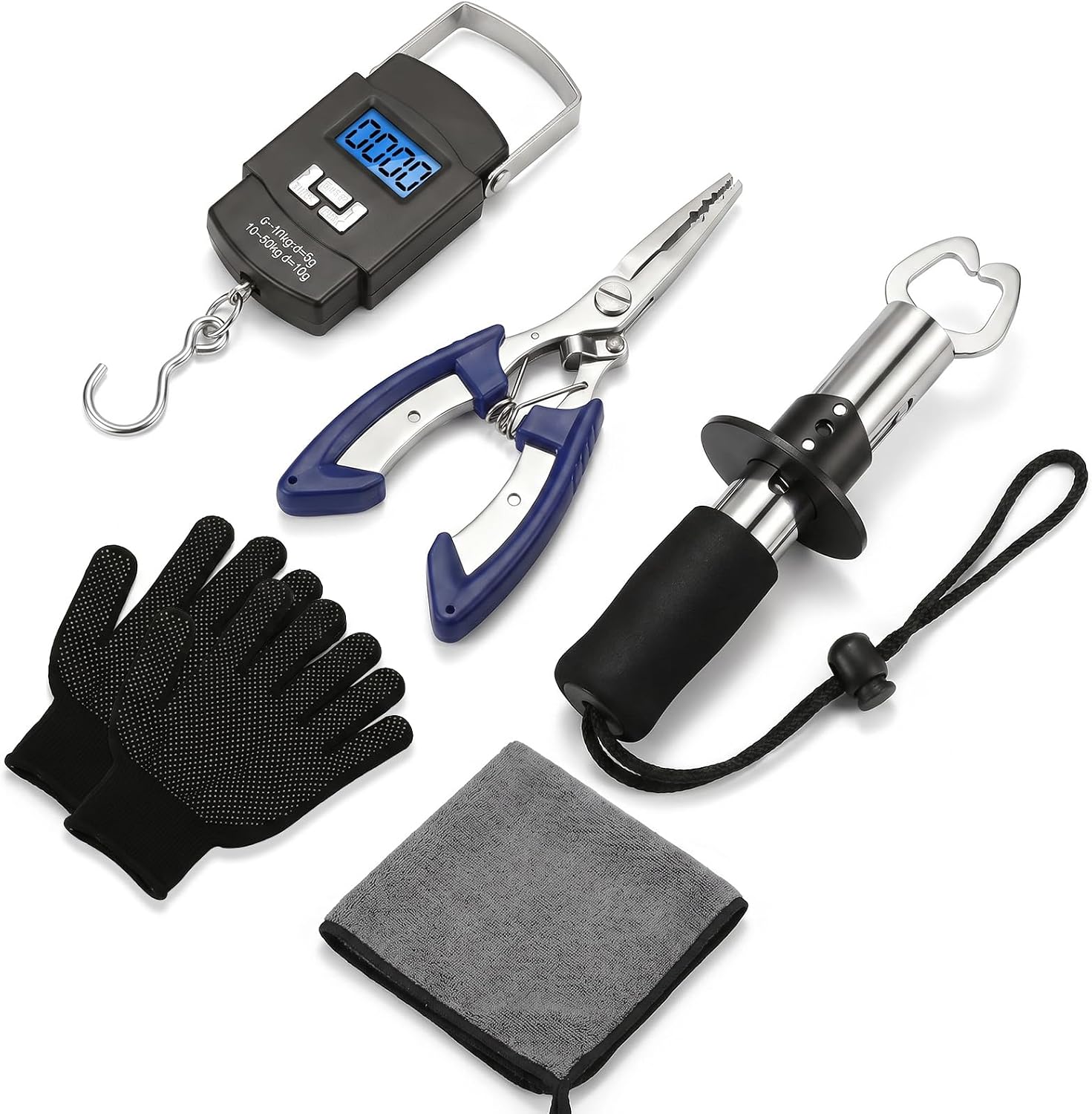 Fishing Tool Kit - Fishing Pliers, Hook Remover, Fish Gripper，Fish Scale, Fish Knife, Saltwater Fishing Gear with Sharpeners, Best Gifts for Men