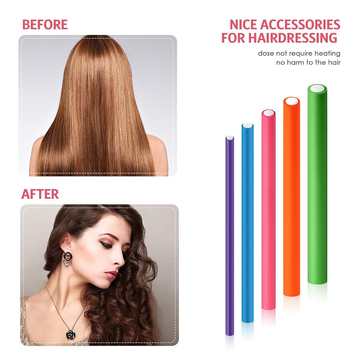 Tigeen 96 Pieces Flexible Curling Rods 9.45 Inch Soft Twist Foam Hair Curling Rollers No Heat Hair Rods Rollers with 2 Pieces Rat Tail Comb(Multi Size,Multi Color)