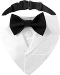 Dog Tuxedo Suit Wedding Collar, White Bandana with Black Bowtie, Adjustable Formal Dog Tux, Engagement Birthday Party Costume (L)