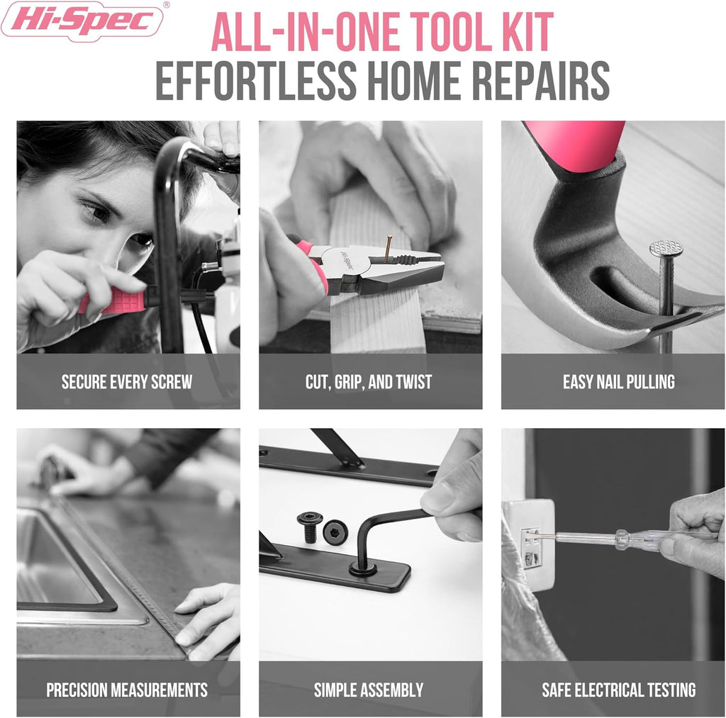 Hi-Spec Mini Tool Kit for College Dorm, Home and Office DIY, Pink