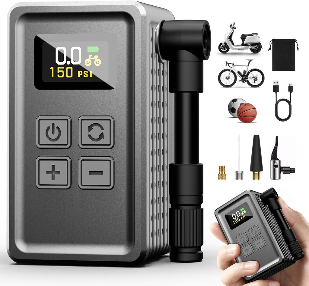 Mini Bike Pump 150 PSI Electric Tire Inflator with Gauge for Bikes