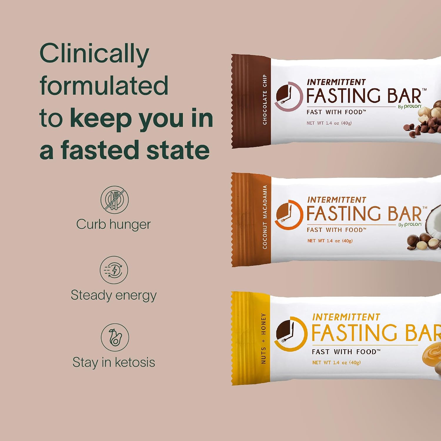 Prolon Fasting Bars | 5g Protein, 7g Fiber | Keto-Friendly, Gluten-Free, Dairy-Free, Plant-Based | Nutrition for Intermittent Fasting | Formulated to Not Break Your Fast | Chocolate Chip (12 Count)