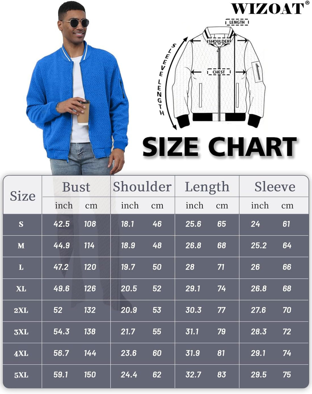 Wizoat Mens Casual Jacket Loose Fit Lightweight Jacket Varsity Bomber Jacket with Zipper