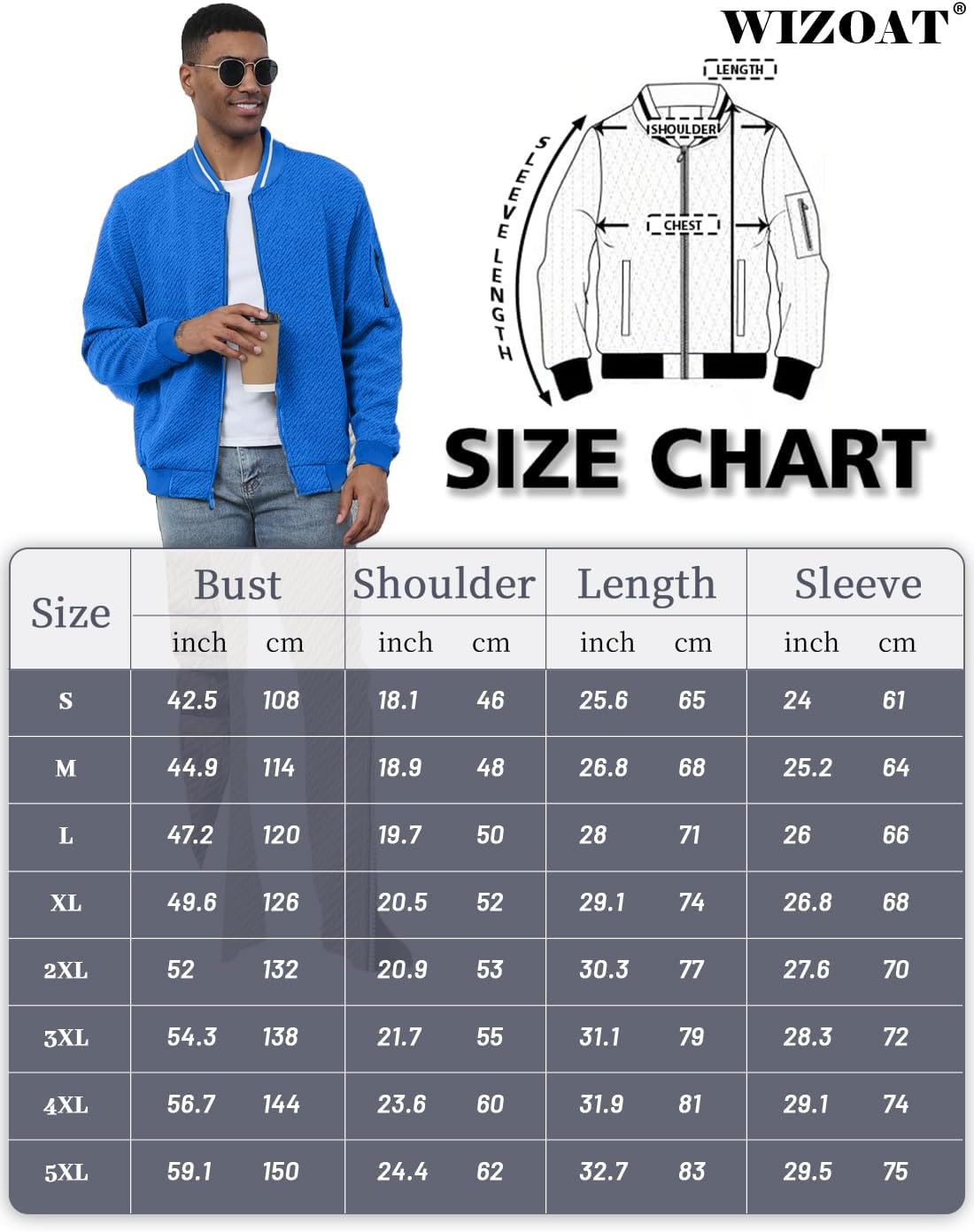 Wizoat Mens Casual Jacket Loose Fit Lightweight Jacket Varsity Bomber Jacket with Zipper