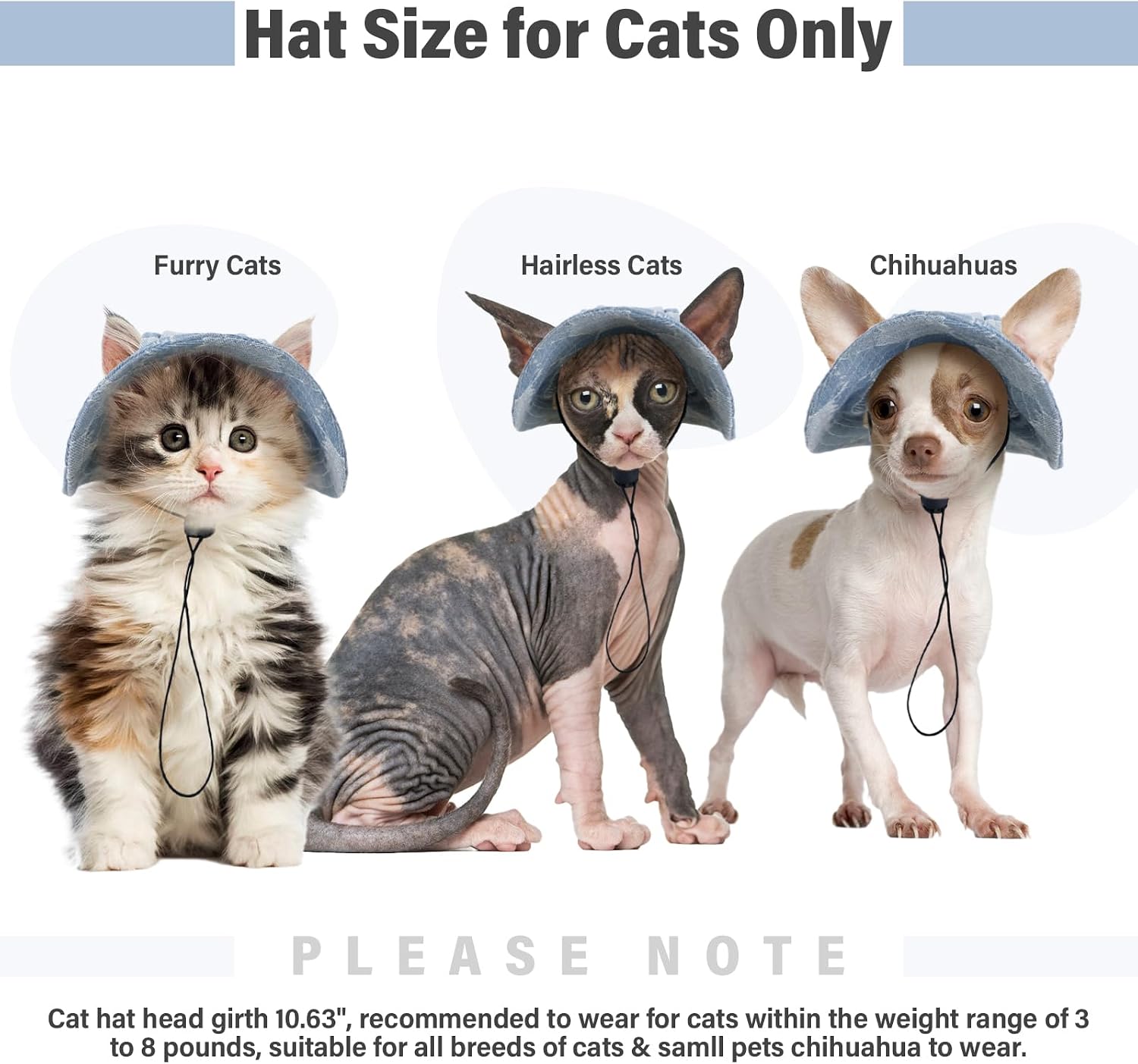 DENTRUN Cat Bucket Hat with Ear Hole, Cotton Birthday Bonnet for Small Pets