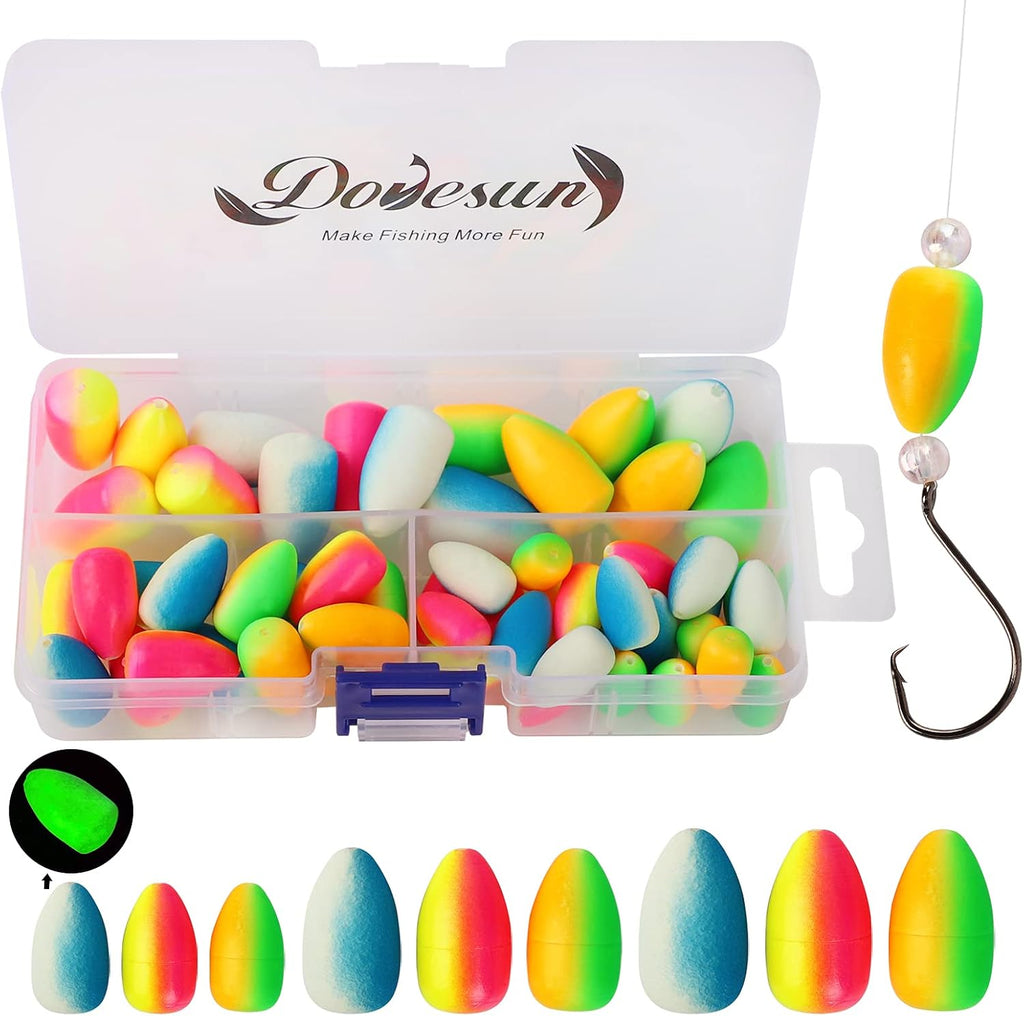 Dovesun 220/104/80/60/54/52/42pcs Pompano Rig Floats for Surf Fishing Foam Bobbers for Fishing Fly Fishing Bobbers Floats Bright Color Kit/Round/Cylindrical/Heart/Bullet/Pill/Spin Shape