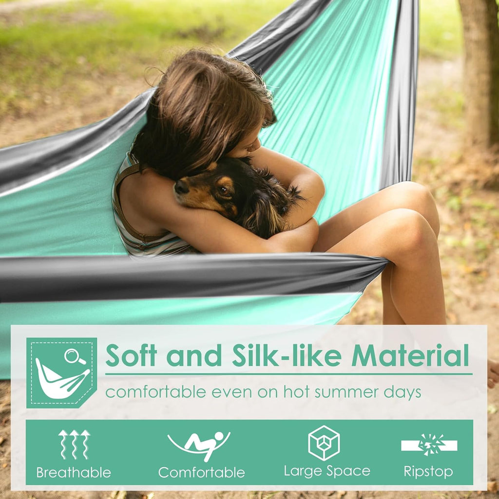GRASSMAN Kids Hammock-Small Camping hammocks, Portable Camping Gear for Child Indoor/Outdoor use, with Tree Straps & Carabiners Green & Grey