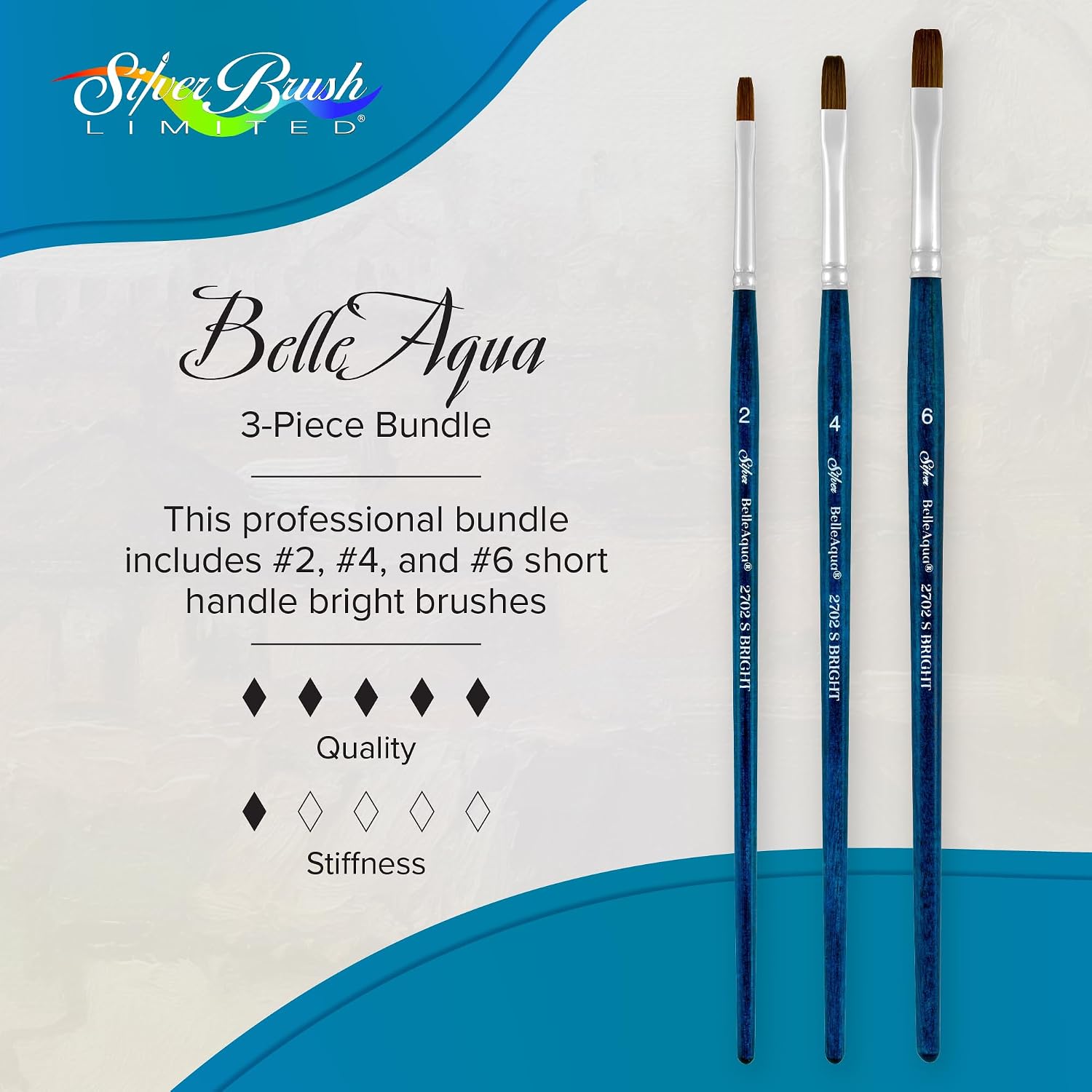 Silver Brush Limited BelleAqua Brights Watercolor Paintbrush Set, 3pc