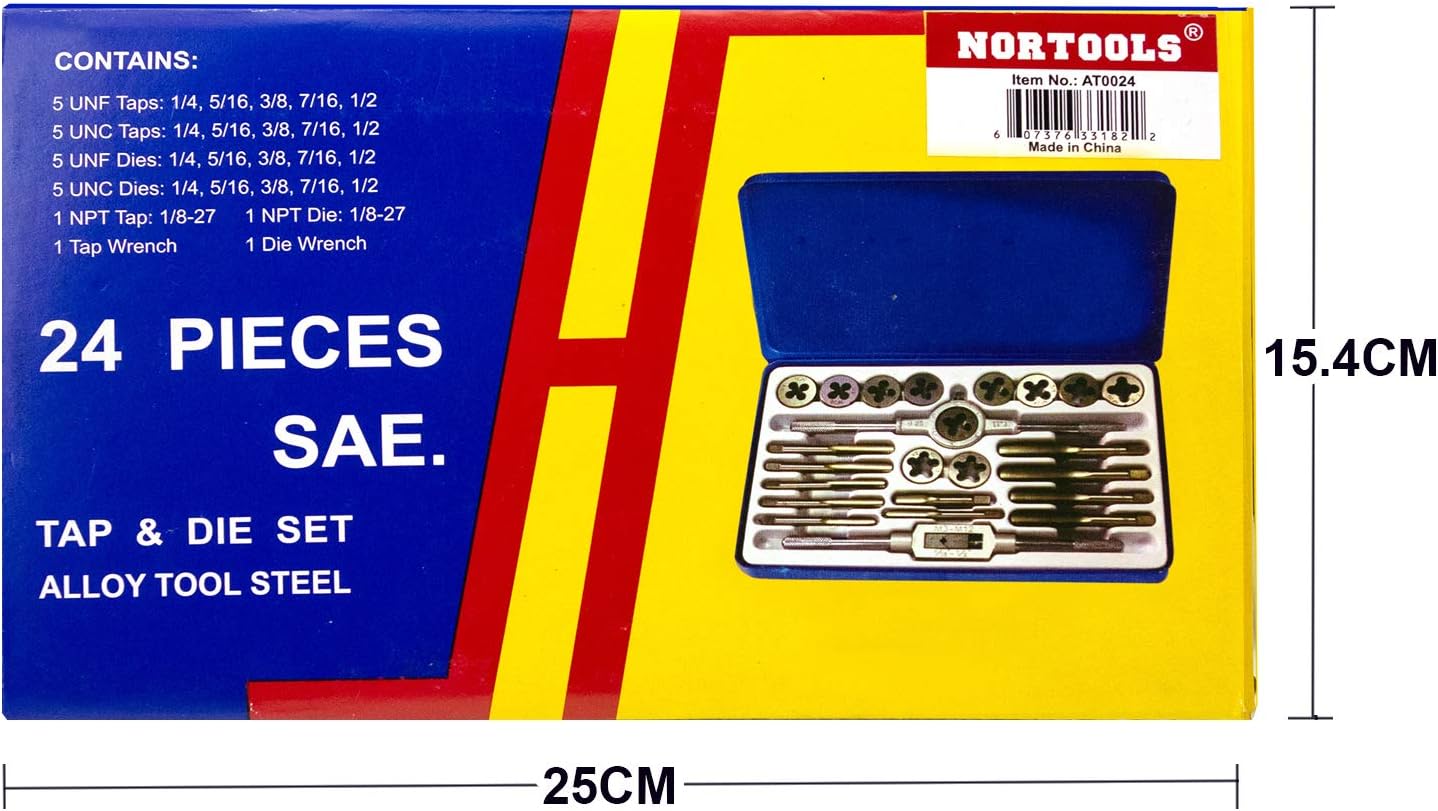 Alloy Steels Tap and Die Set,SAE Inch Sizes Essential Threading Home DieTool, Cutting Threads Gauge Kit Standard Tap Set
