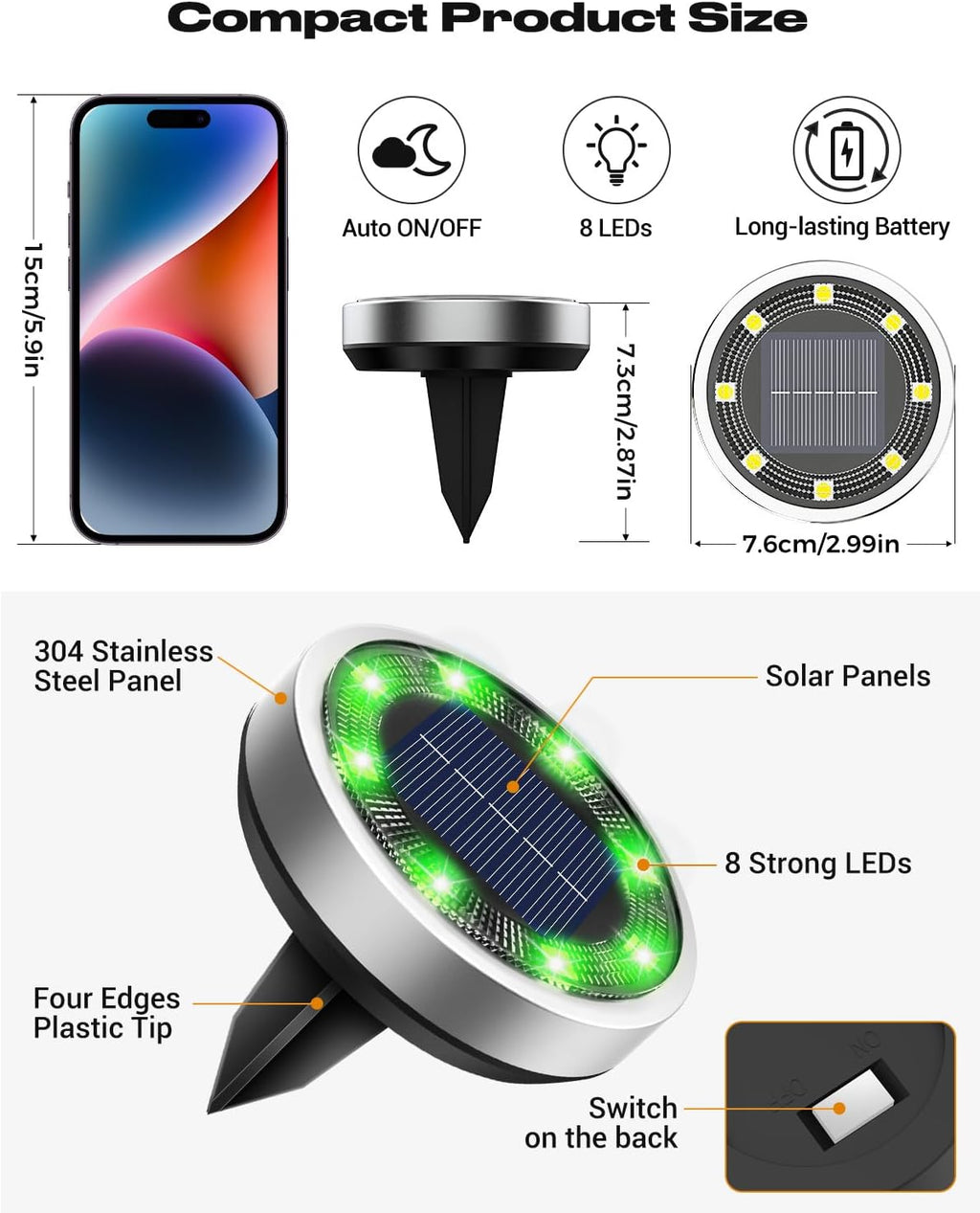 btfarm 16 Pack Solar Lights Outdoor Waterproof, 8 LED Solar Ground Lights