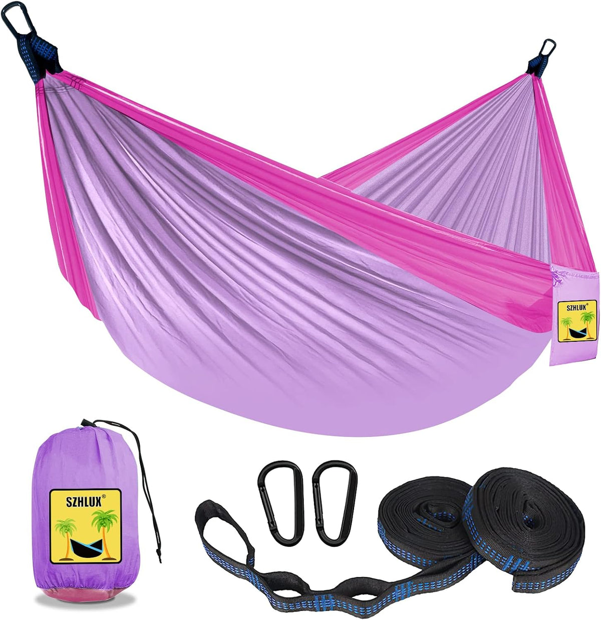 SZHLUX Kids Hammock - Kids Camping Gear, Camping Accessories with 2 Tree Straps and Carabiners for Indoor/Outdoor Use, Pink & Light Purple