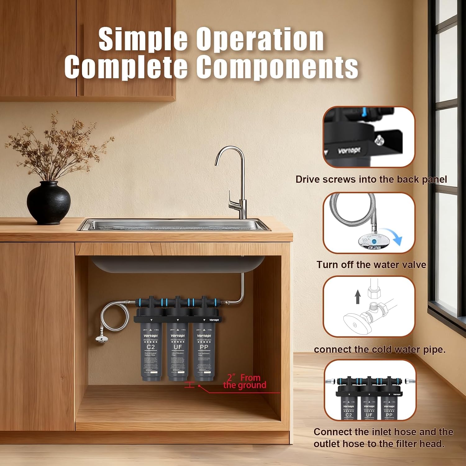 Vortopt F02-C2/UF/PP Under-Sink & Countertop Filtration, NSF Certificated