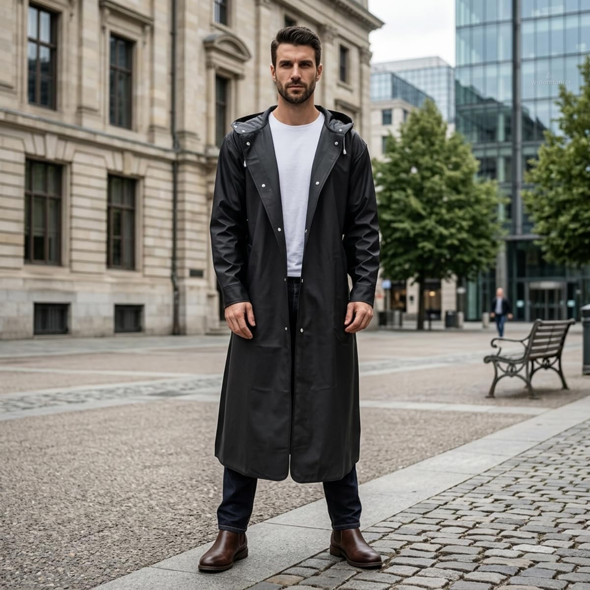 Men's Reusable EVA Raincoat Long Waterproof Trench Coat