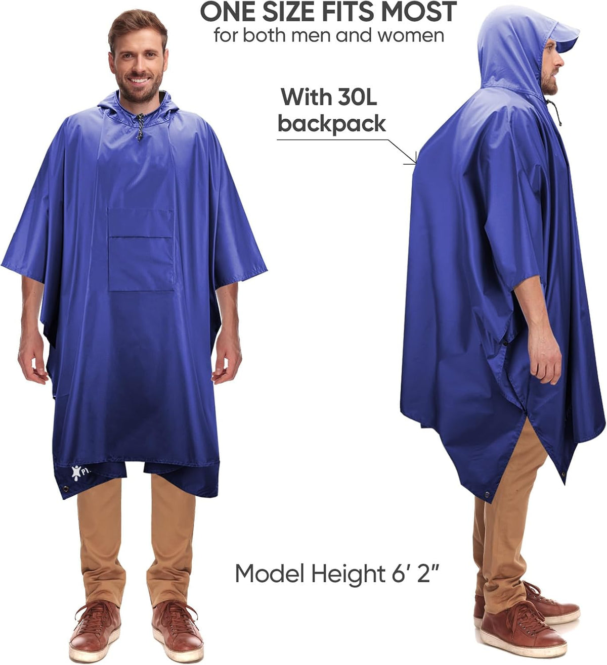 PTEROMY Hooded Rain Poncho for Adults, Reusable Waterproof Raincoat