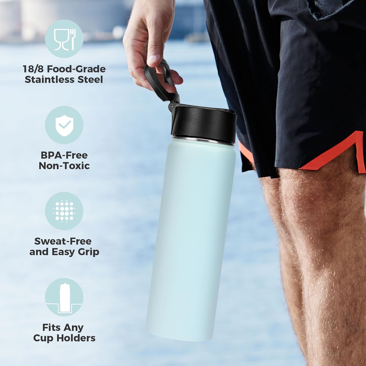 Neihepal 22 oz Insulated Water Bottles Bulk, Double Walled Vacuum Stainless Steel Water Bottle Multipack with Leak Proof Straw Lid for Men, Adults, Kids, Gym, Sports (Fog,4 Pack)