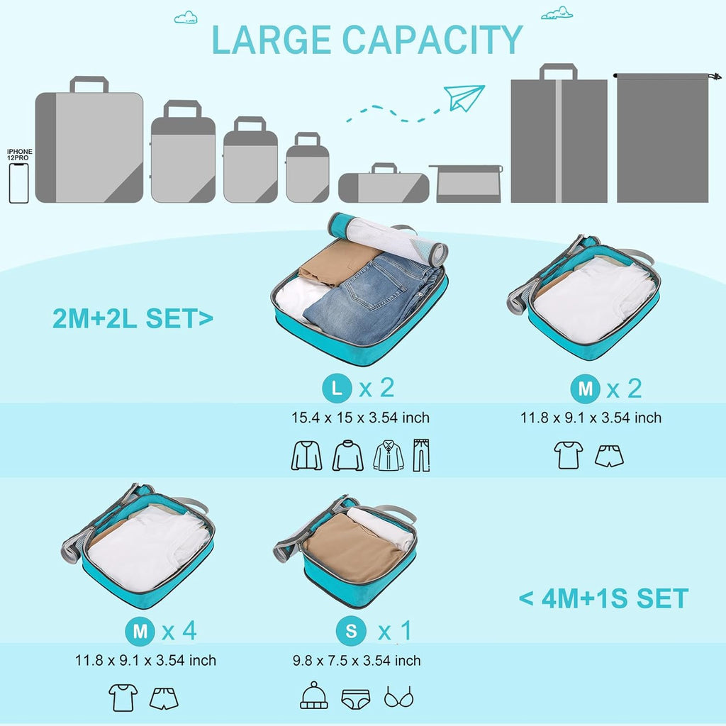 Gonex Compression Packing Cubes for Travel, Mesh Bags Luggage Organizers