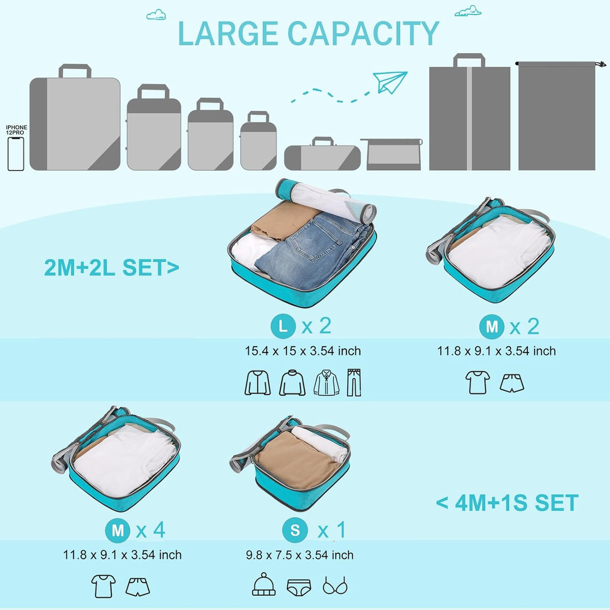 Gonex Compression Packing Cubes for Travel, Mesh Bags Luggage Organizers