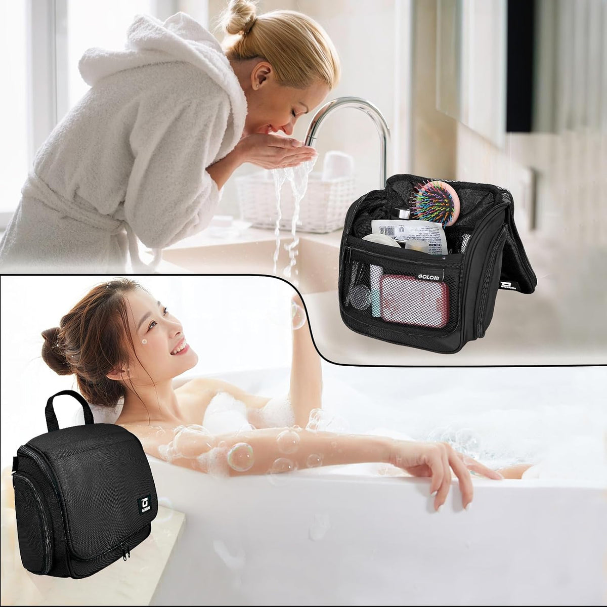 Goloni Hanging Toiletry Bag for Men Women, Water-Resistant Organizer,Black