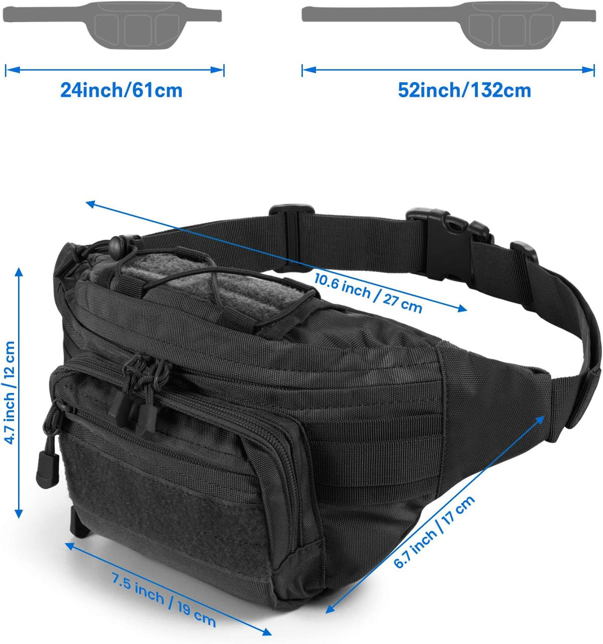 SOWHUP Tactical Fanny Pack,Military Waist Bag Pack with U.S Patch Utility Hip Belt Bumbag for Outdoor Fishing Hiking (Black(4 Zipper Pockets))