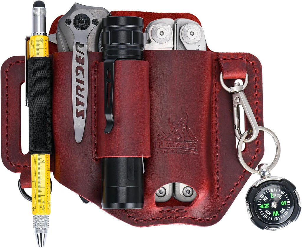 FLYHOMES Leather Multitool Sheath, Fits 4"&4.5" Multi Tool, EDC Belt Pouch