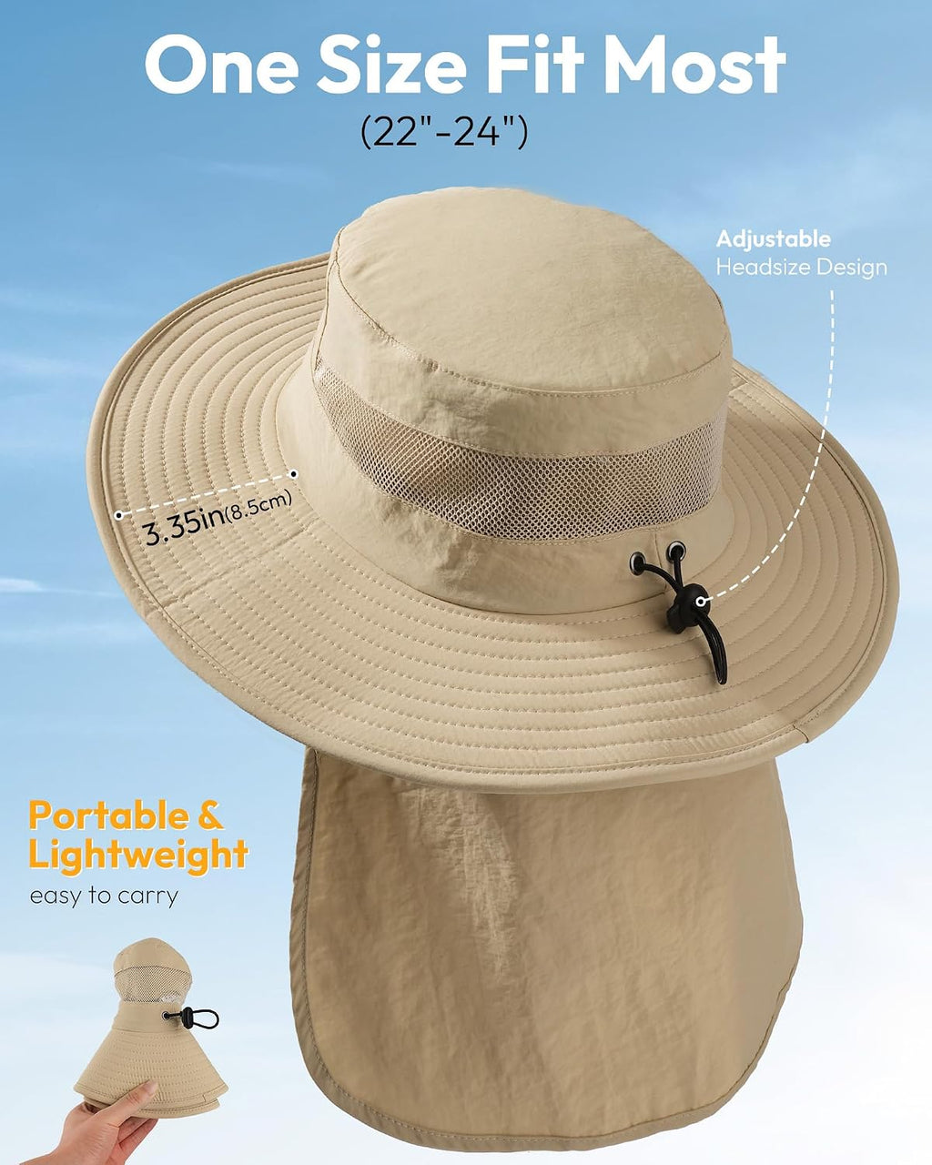 Sun Hats for Men Wide Brim Bucket Hat with Neck Flap for Fishing & Hiking Mens Sun Hat for UV Protection