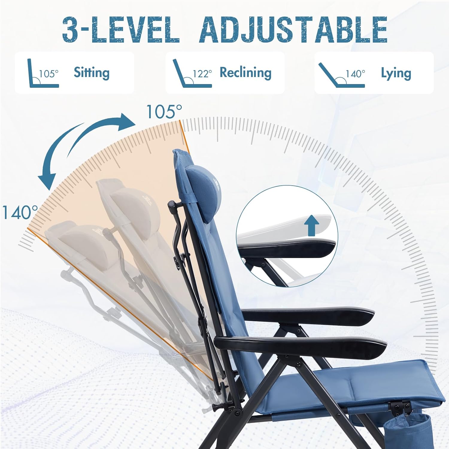 Portal Reclining Camping Chair with Adjustable Back, Blue