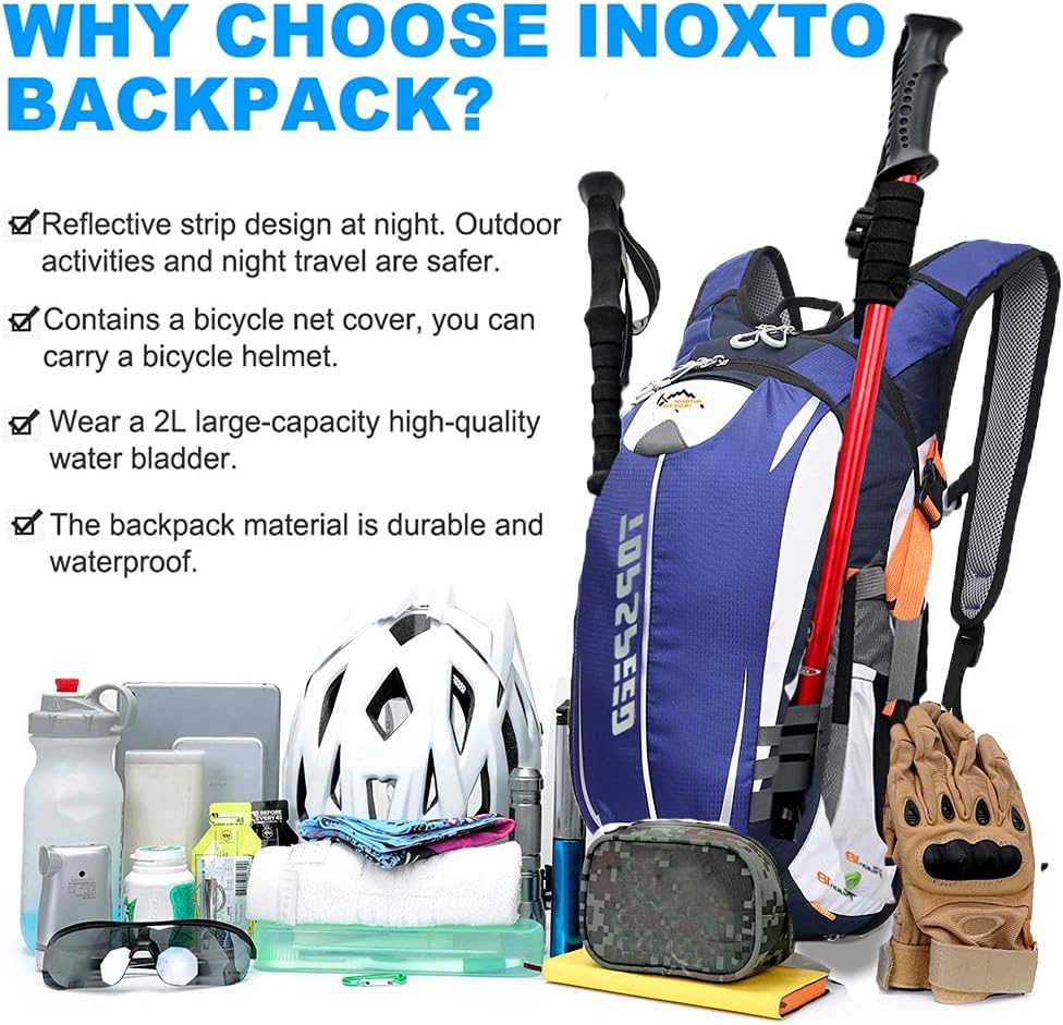 INOXTO Hydration Pack Backpack，18L Hydration Pack Lightweight Water Backpack with 2L Water Bladder Bag Daypack for Hiking Running Cycling Camping Hunting for Women Men