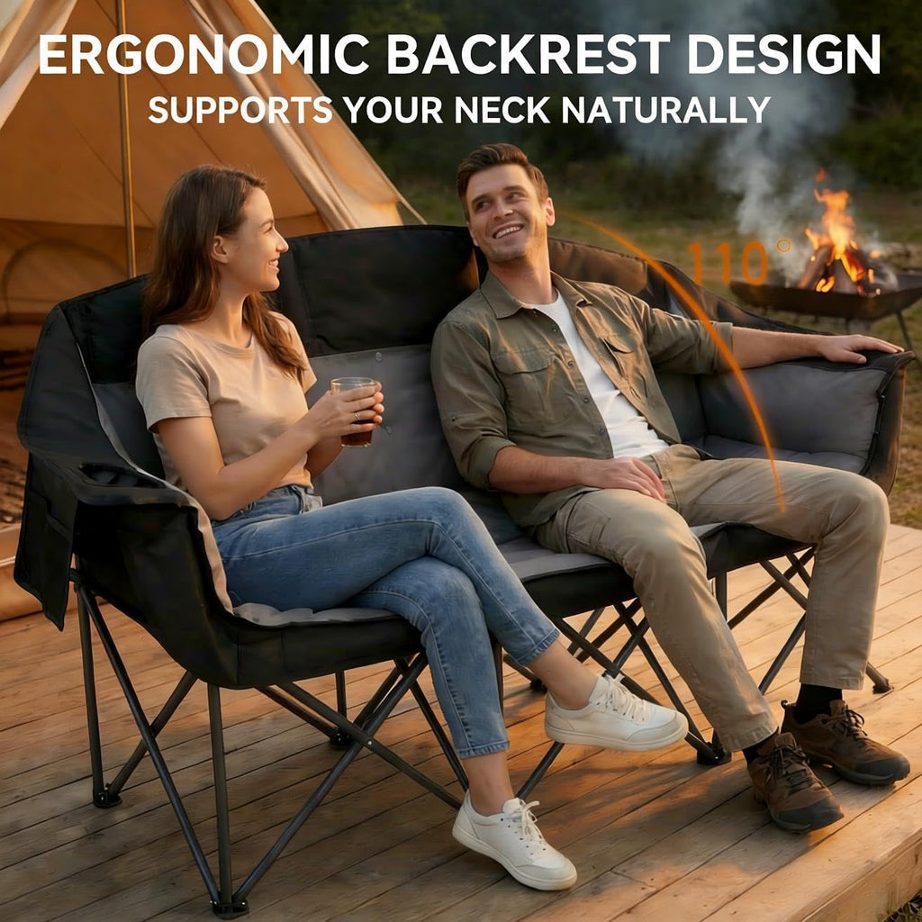 Oversized 3 Person Camping Chair Double Camp Loveseat Lawn Chair