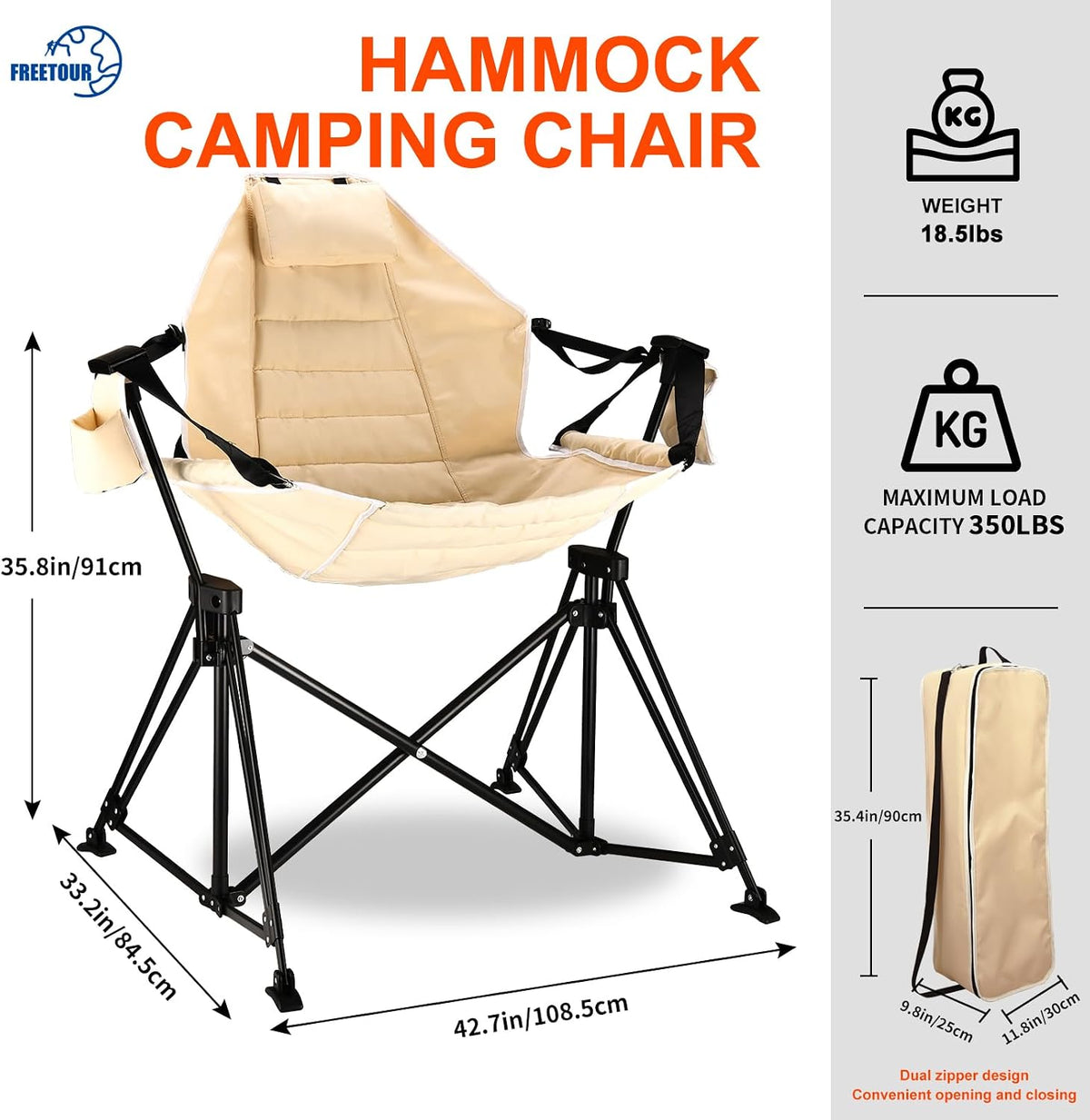 Hammock Camping Chair Folding 350lbs Foldable Portable Rocking Chairs for Adults Outside Swinging Camp with Stand Lawn Garden Hanging Outdoor