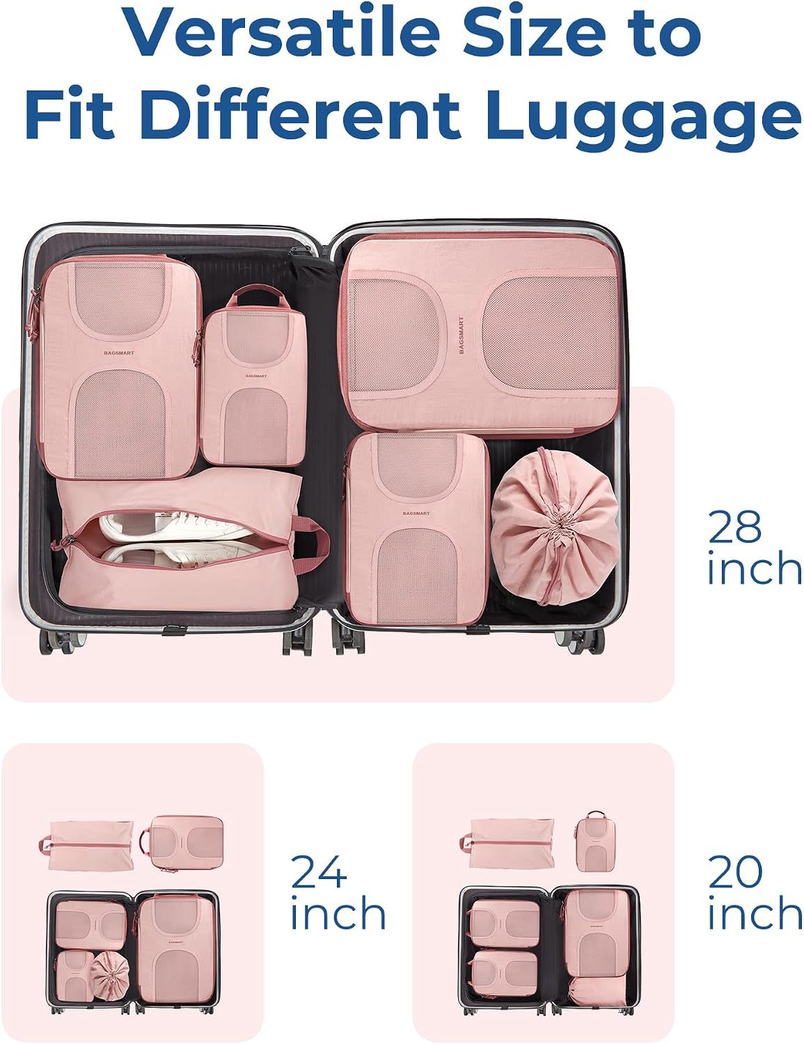 BAGSMART 6 Set Compression Packing Cubes, Travel Luggage Organizer Bags