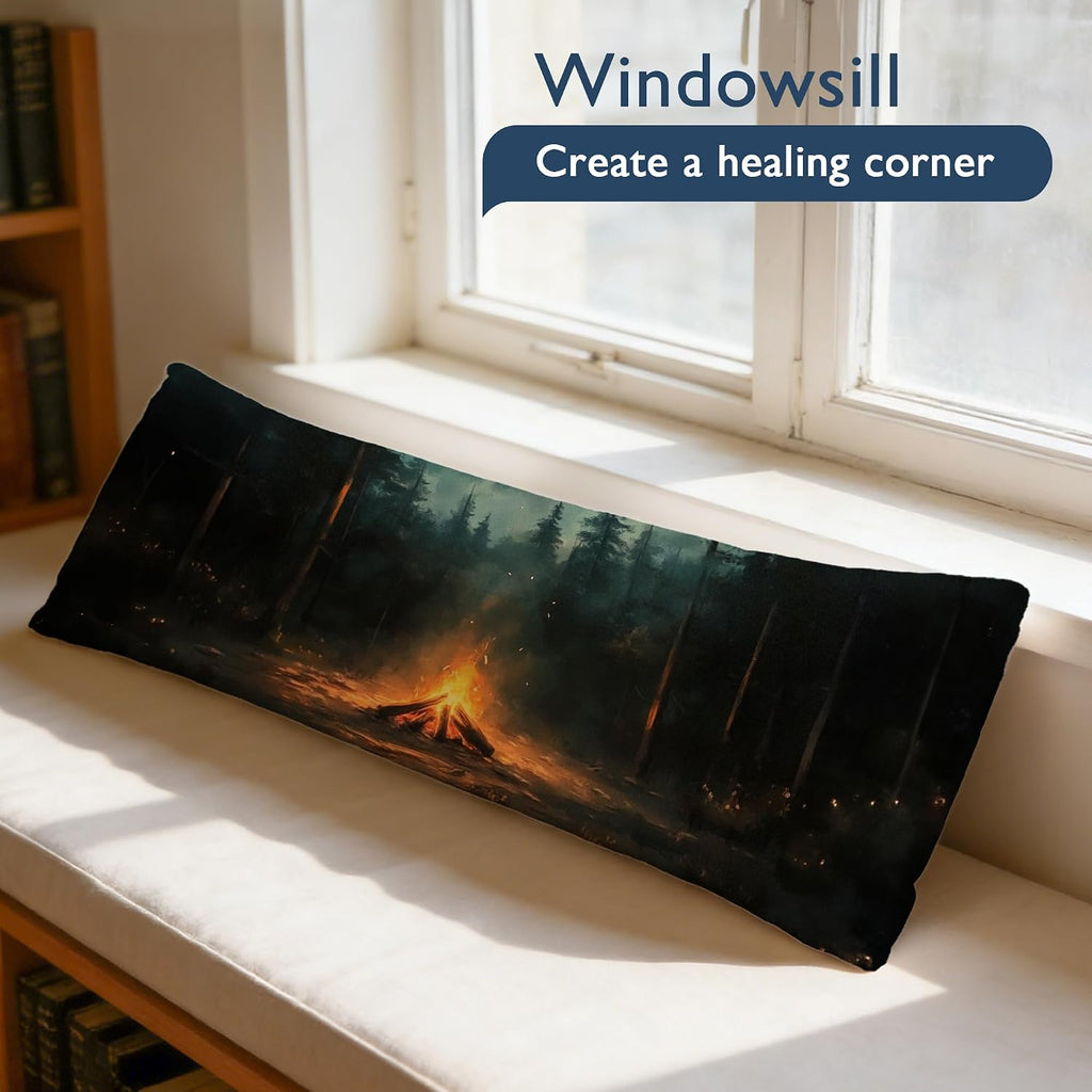 Dark Moody Forest Campfire Camping 20x54 Body Pillow Cover, Camping Decor for Camper, Rustic Pine Tree Night Bonfire Long Body Pillowcase with Zipper for Bed Couch