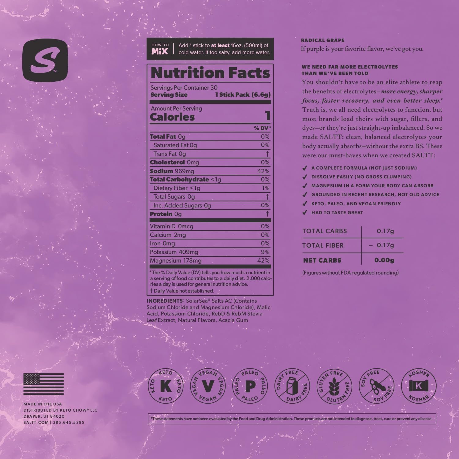 SALTT Electrolyte Packets - Radical Grape (30 Sticks) - Zero Sugar