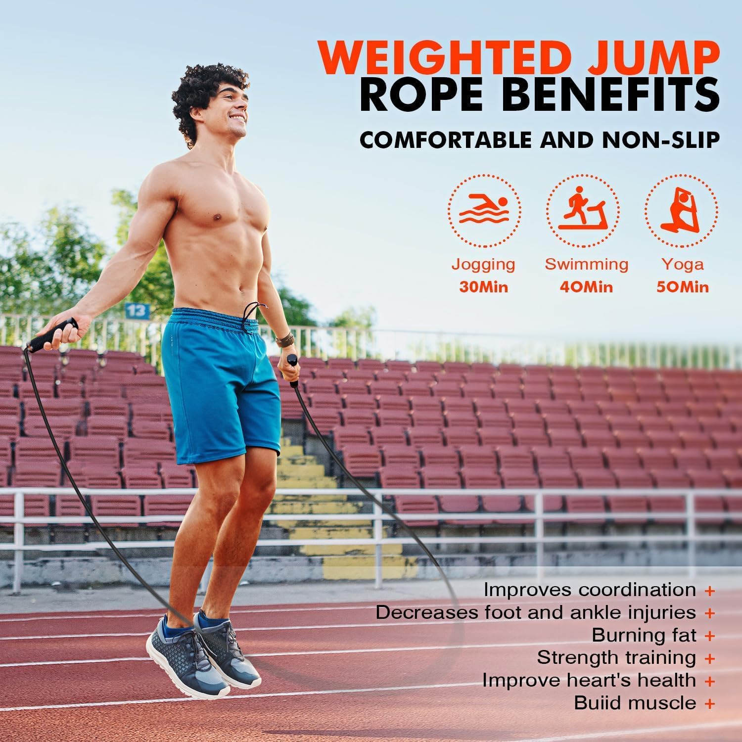 KUTIZE Jump Rope, Weighted Jump Rope for Men Women, Adjustable 1lb Heavy Skipping Ropes, Suitable for Boxing, Cardio, Home Fitness, Training Muscle, Home Gym Workout Equipment for Full Body Exercise