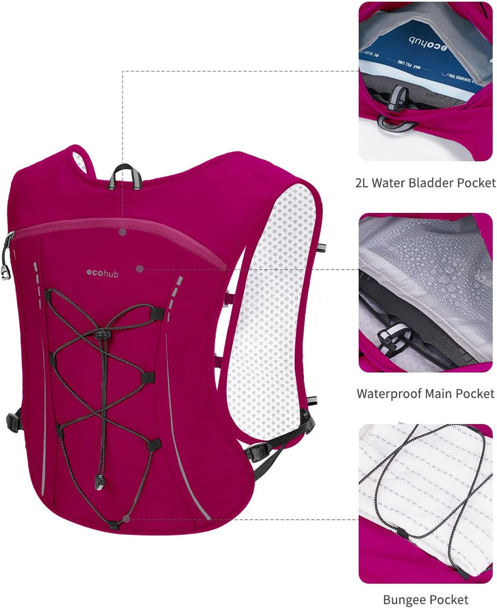 ECOHUB Lightweight Hydration Vest Water Backpack with 2L Water Bladder